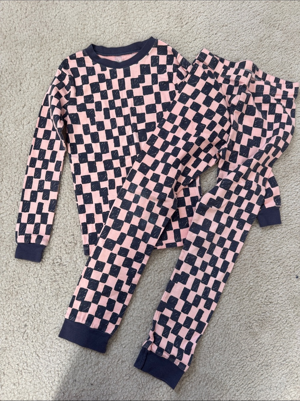 Organic Kids Pink and Black Checker Pajama Set - Size 8